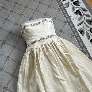 Vintage Cachet Ivory Strapless Dress with Embroidered Beaded Bodice Accents READ